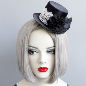 Gothic White Lace Black Rose Top Mini Hat Halloween Accessory Hairclip J18811