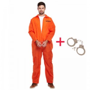 MENS PRISONER OVERALL ORANGE JUMPSUIT CONVICT STAG DO PARTY FANCY DRESS COSTUME