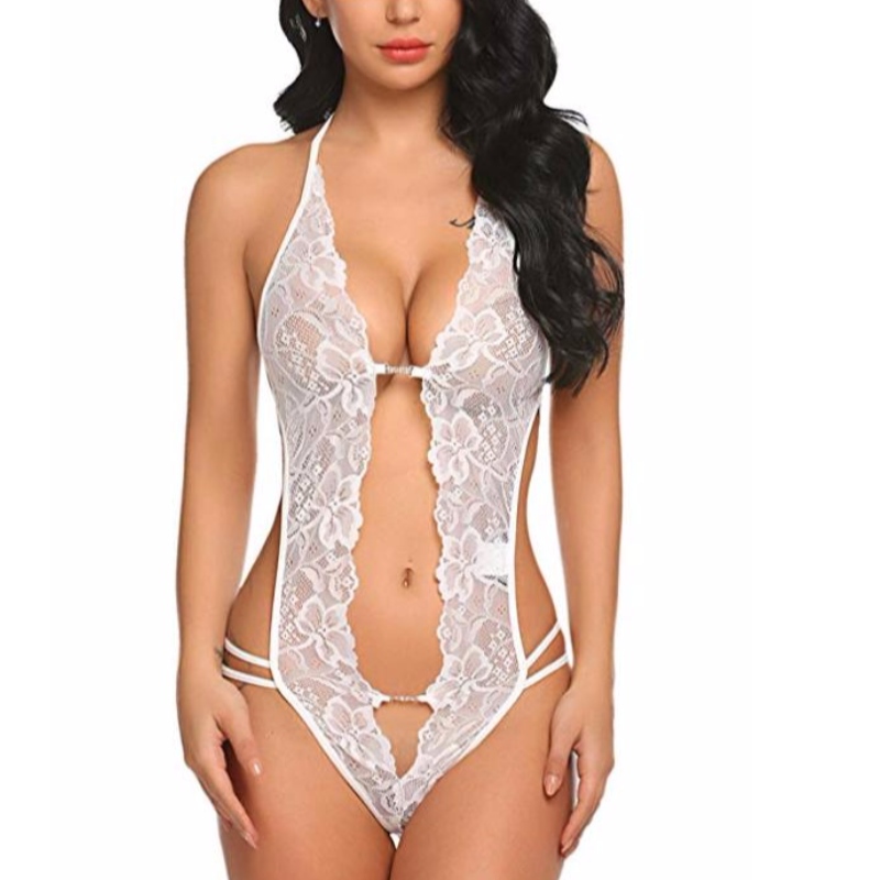 Sexy Women Deep V Teddies Lingerie Lace Babydoll Mini Bodysuit in White Red Green Rose-team