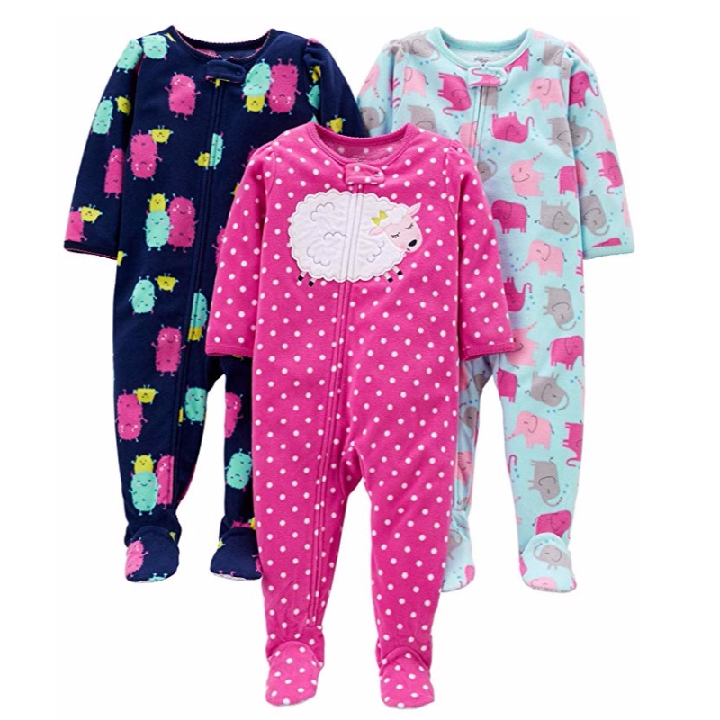 Carter's Baby and Toddler Girls' 3-Pack Loose Fit Fleece Footed Pajamas Sleepwear