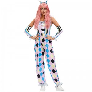 Carnival Clown Costumes Circus Jumpsuit Gloves 3 Piece Set