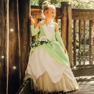 The Frog Princess Costume for Kids Girls Tiana Movie Cosplay Carnival Dress Up Princess Role Playing Dresses