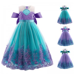 Mermaid Princess Girl Dress Kids Halloween Cosplay Costumes Baby Girl Purple Dress Children Birthday Party Clothing Tutu Dress