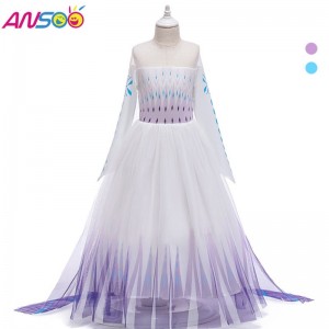 ANSOO Snow Queen 2 Cosplay Girls Dress Summer Casual Mesh Princess Dress Party Performance Costume 4-12 Years Kids Elsa Dresses