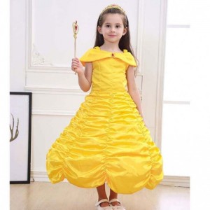 Halloween Children Clothing Layered Off Shoulder Yellow Princess Belle Costume Little Girls Halloween Dress HCBL-001