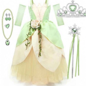 Child Birthday Party Halloween Fancy Ball Gown Dress up The Frog Girls Princess Tiana Costume HCTB-006