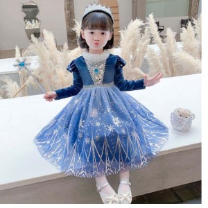 Gift Ideas Long Trailing Lace Bling Sequined Split Hem Ana Elsa Dress HCGD-033