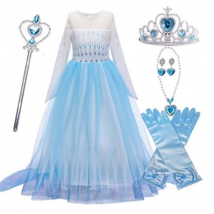 Halloween Carnival Birthday Party Cosplay Outfit Ice 2 Long Sleeve Elsa Dress For Girls HCGD-009