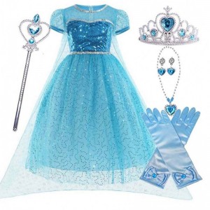 Little Princess All in One Set Crown Wand Gloves Halloween Elsa Cosplay Costume with Accessories HCGD-026