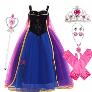 Girl Cosplay Snow Queen Princess Costume Anna Dress Costume With Crown Wand Glove Accessories HCGD-010