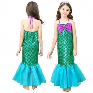 Dress Up Party Little Girls Mermaid Princess Mermaid Costume Girl with Gloves Crown Wand 3-10 Years DGHC-028