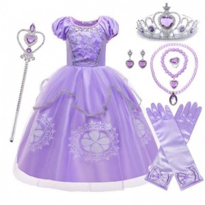 Fancy Party Purple Kids Puff Sleeve Princess Sofia Halloween Costume with Accessories HCRS-005