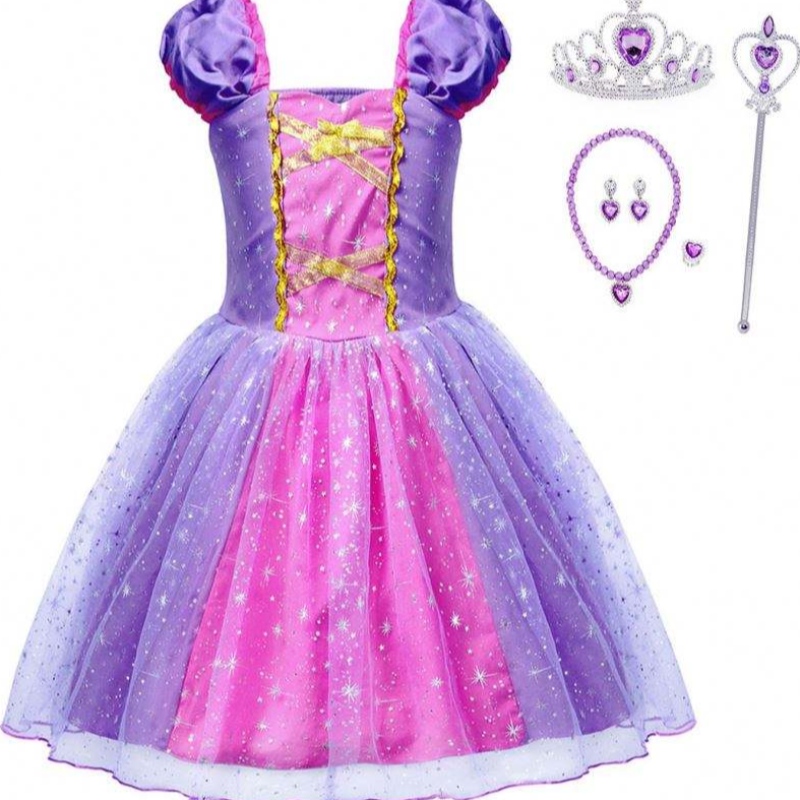 High Quality Rapunzel Princess Dress Dress for Party movie Tangled characters cosplay girls birthday party dress for 1-4 years