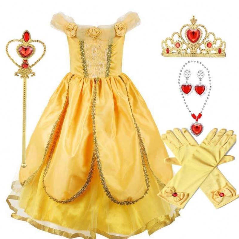 2022 New Arrivals Little Kid Ball Gown Halloween Party Cosplay Girls Princess Belle Beauty Costume HCBL-004
