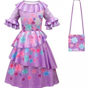 New Product 2022 Kids Girls Mirabel Madrigal Cosplay Outfit Dress up Encanto Isabela Dress With Bag Wig HCIS-006