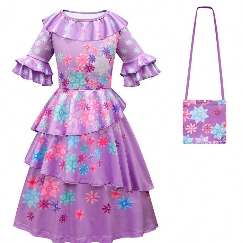 Carnival Halloween Princess Party Clothes Flower Ruffles Long Dress Mirabel Encanto Costume 90-170cm HCIS-006