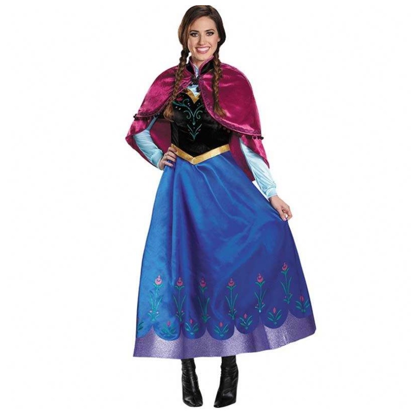 best seller 2022 Adult Elsa Anna Cosplay Woman Halloween Costume Princess Dress Adult Anna Costume with Cloak HCGD-053