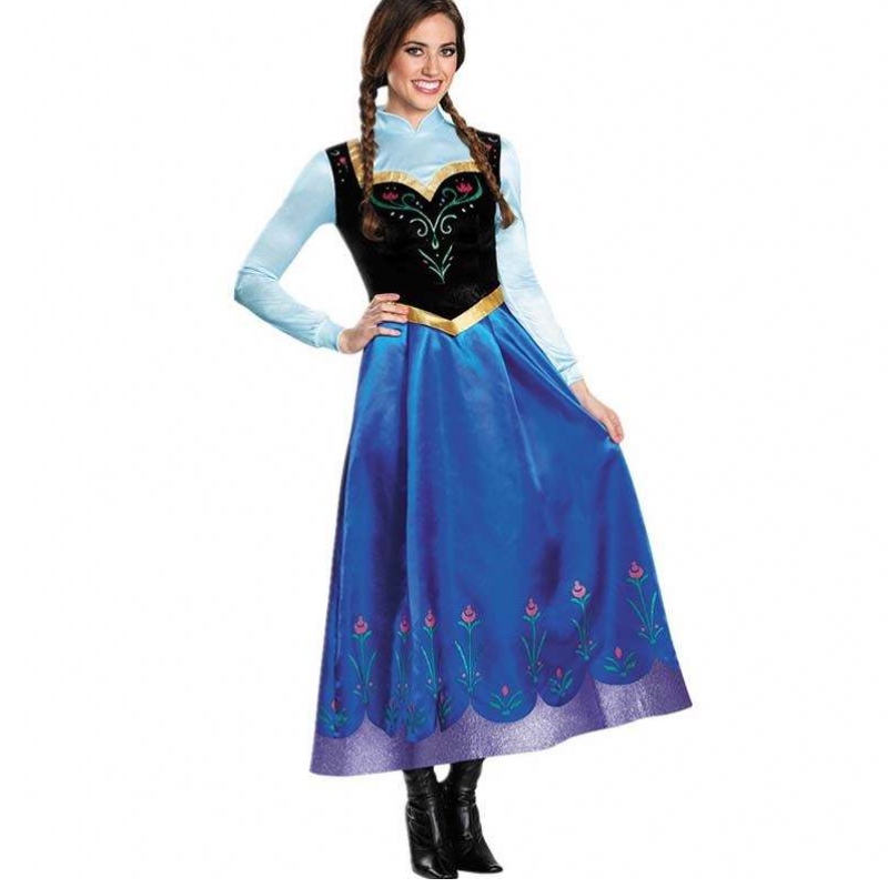 best seller 2022 Adult Elsa Anna Cosplay Woman Halloween Costume Princess Dress Adult Anna Costume with Cloak HCGD-053