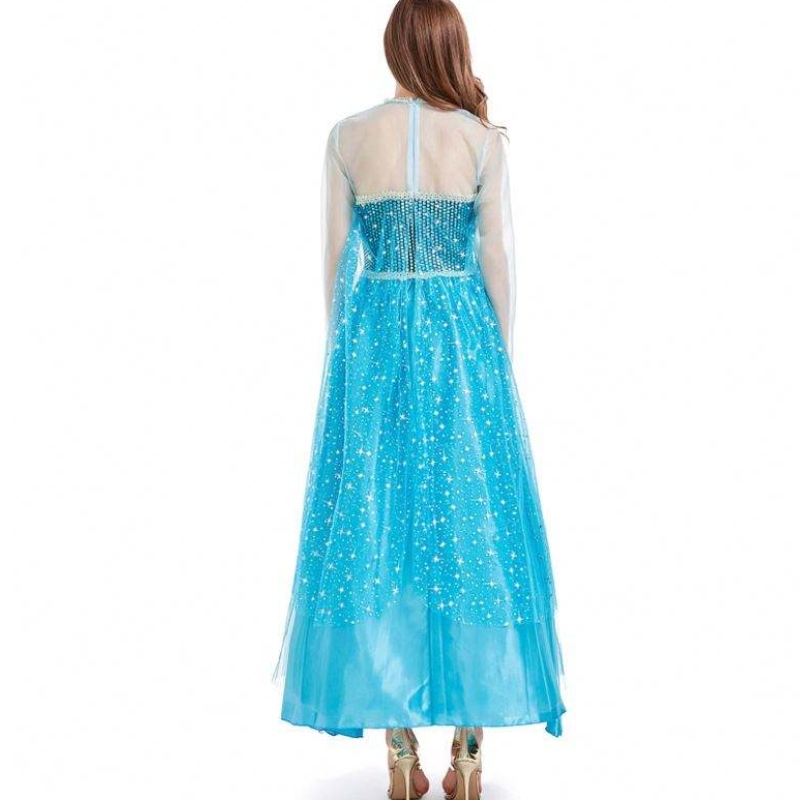 novedades 2022 Halloween Cosplay Fancy Party Dress Up Blue Long Elsa Costume Adult HCGD-054