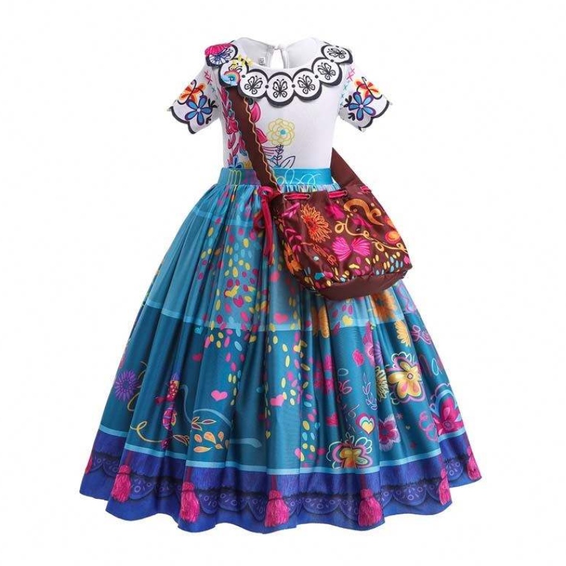 2022 Children Encanto Madrigal Princess Skirts Outfits Blue Mirabel Dress From Encanto with Bag 100-160cm HCIS-001