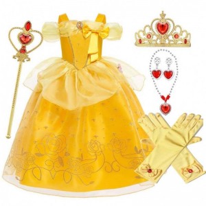 Halloween Christmas Outfits Little Girl Yellow Layered Classic Children Belle Princess Dresses With Accessories HCBL-005