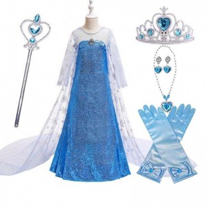 Children Costume Little Girl Blue Dress Snow Queen Cape Princess Elsa Dress HCGD-047