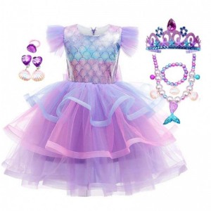 2022 Girls Birthday Party Dress Mermaid Crown Necklace Princess Girl Mermaid Dress For Kids Girls HCMM-004