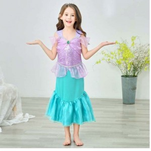 Princess Little Girls Sequins Mermaid Dress For Girl 6To7 Years with Jewelry HCMM-006