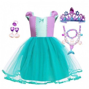 Little Angel Mermaid Alice Child Princess Fluffy Blue Tutu Mermaid Theme Dress For Baby Girl HCMM-008