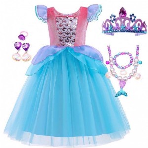 2022 Top Sales Halloween Child Princess Sequins Ariel Blue Dress Costume HCMM-012