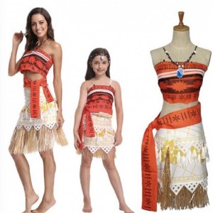 Halloween Party Adult Kids Cosplay Vaiana Princess Moana Adult Costume Dress With Necklace HCMO-005