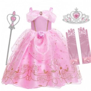 Kid Princess Dress Girl Summer Fancy Party Clothes Pink Princess Aurora Costume HCSP-012