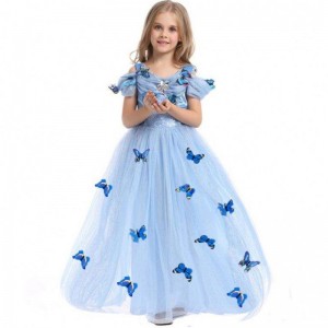 Wholesale Aurora Princess Dress Sleeping Beauty Costume Girls Dress with Butterfly for Kids Short Sleeves Lace Dress