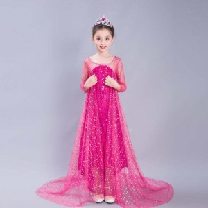 Baige Blue Elsa Sequined Girl Kids Halloween Cosplay Costume Elsa Ana Princess Dress