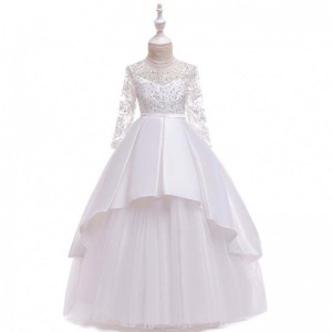 Boutique Long Sleeve Princess Evening Gowns Baby Girl Birthday Wedding Party Dress With Flowers LP-233