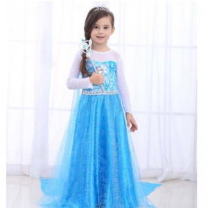 Baige Hot Selling Children's Wear Baby Girls Long Sleeve Maxi Dress Elsa Dress With Cloak