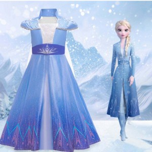 New Elsa Frocks Fashion Short Sleeves Coat Halloween Fairy Princess Child Cosplay Costume