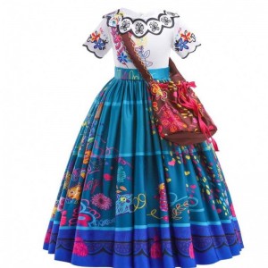 2022 Hot Sale Girls Encanto Movie Dress Up Mirabel Costume Baby Kids Summer Long Dress With Bag