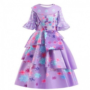 2022 New Fashion Kids Encanto Costume Isabella Cosplay Flower Printed Daily Wear Dress For Girl With Bag