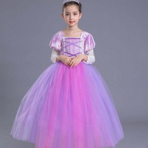 Wholesale High Quality Children Purple Rapunzel Long Puffy Sofia Princess Dress For Girls SMR020