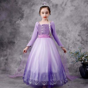 BAIGE New Elsa Costume 2 Girls Princess Dresses Snow Queen Birthday Fancy Party Cosplay Long Sleeve Outfit