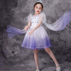 Latest Girls Princess Elsa Costume Children White Long Lace Dress Baby Party Wear Gowns BX1682