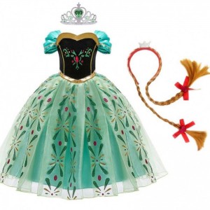 Anna Dress for Girl Cosplay Snow Queen Princess Costume Kids Halloween Clothes Children Birthday Carnival Fancy Dress and Wig