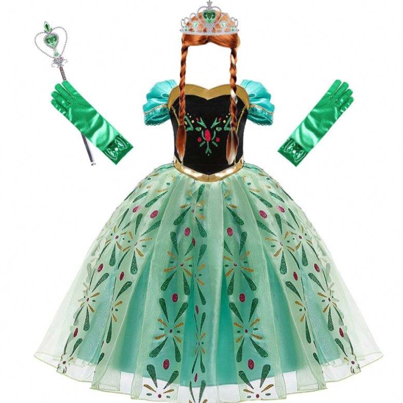 Anna Dress for Girl Cosplay Snow Queen Princess Costume Kids Halloween Clothes Children Birthday Carnival Fancy Dress and Wig