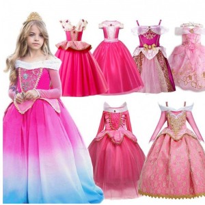 Girl Fancy Deluxe Sleeping Beauty Halloween Princess Costume Party Aurora Dress Up Kids Red Layered Christmas Pageant Ball Gown
