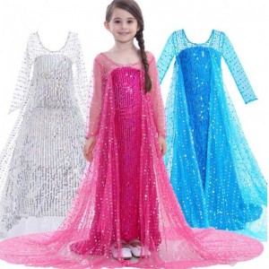 Elsa Dress Kids Girls Costume Snow Queen 2 Elsa Blue Pink Sequined Long Sleeve Dress TV & Movie Costumes For Girls