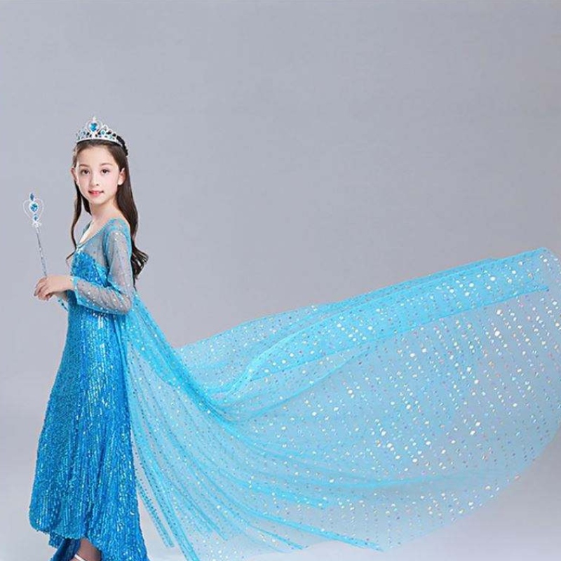 Elsa Dress Kids Girls Costume Snow Queen 2 Elsa Blue Pink Sequined Long Sleeve Dress TV & Movie Costumes For Girls