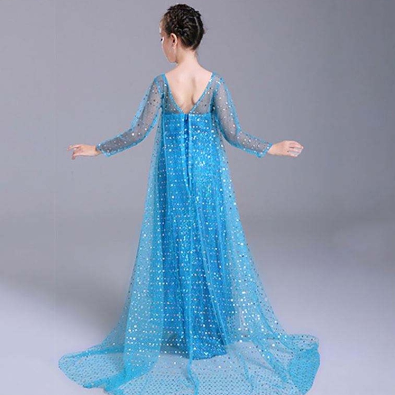 Elsa Dress Kids Girls Costume Snow Queen 2 Elsa Blue Pink Sequined Long Sleeve Dress TV & Movie Costumes For Girls