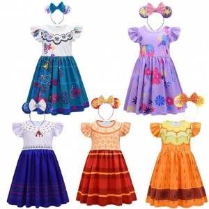 Girls Encanto Charm Dress Encanto Disguise Carnival Summer Virgin Children Princess Midi Mirabel Isabela Birthday Party Dress U