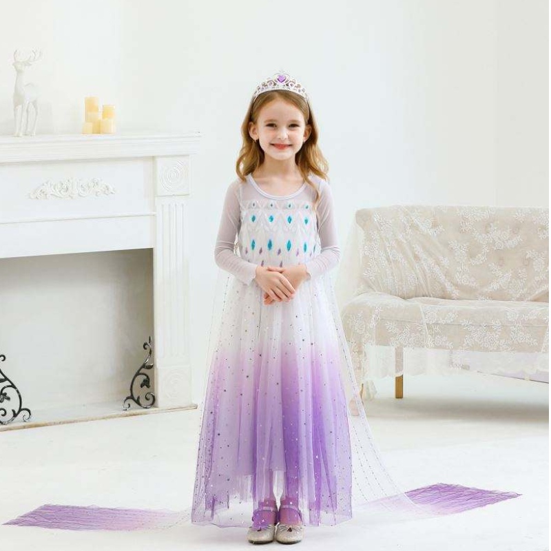 New Girl Princess Elsa dress Kids summer dress for girls Purple Elsa dress for children 2-10 years